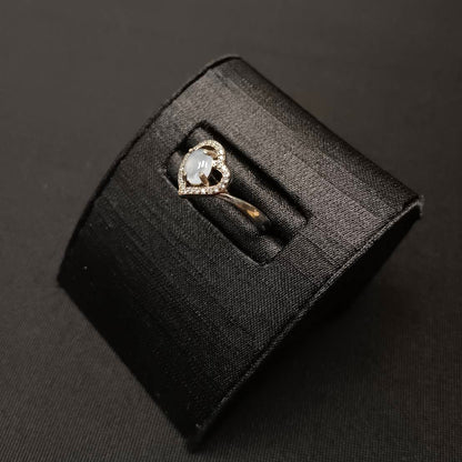 [Little Jade Pavilion] #978 Natural White Jadeite, Sterling Silver 925 CZ Setting, Heart-Shape Ring 💙