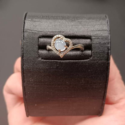 [Little Jade Pavilion] #978 Natural White Jadeite, Sterling Silver 925 CZ Setting, Heart-Shape Ring 💙