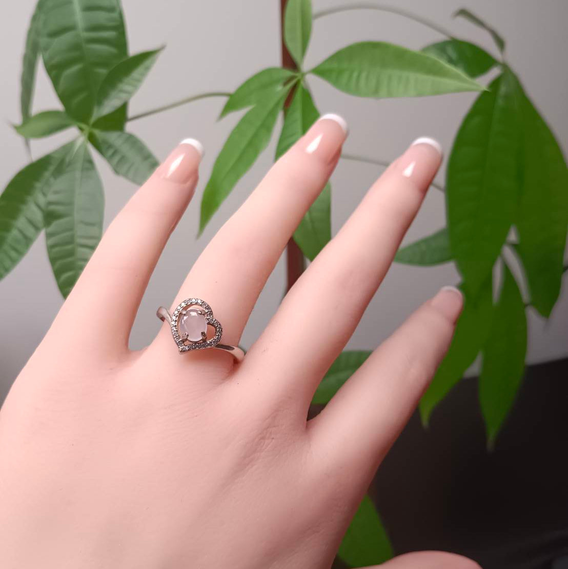 [Little Jade Pavilion] #978 Natural White Jadeite, Sterling Silver 925 CZ Setting, Heart-Shape Ring 💙