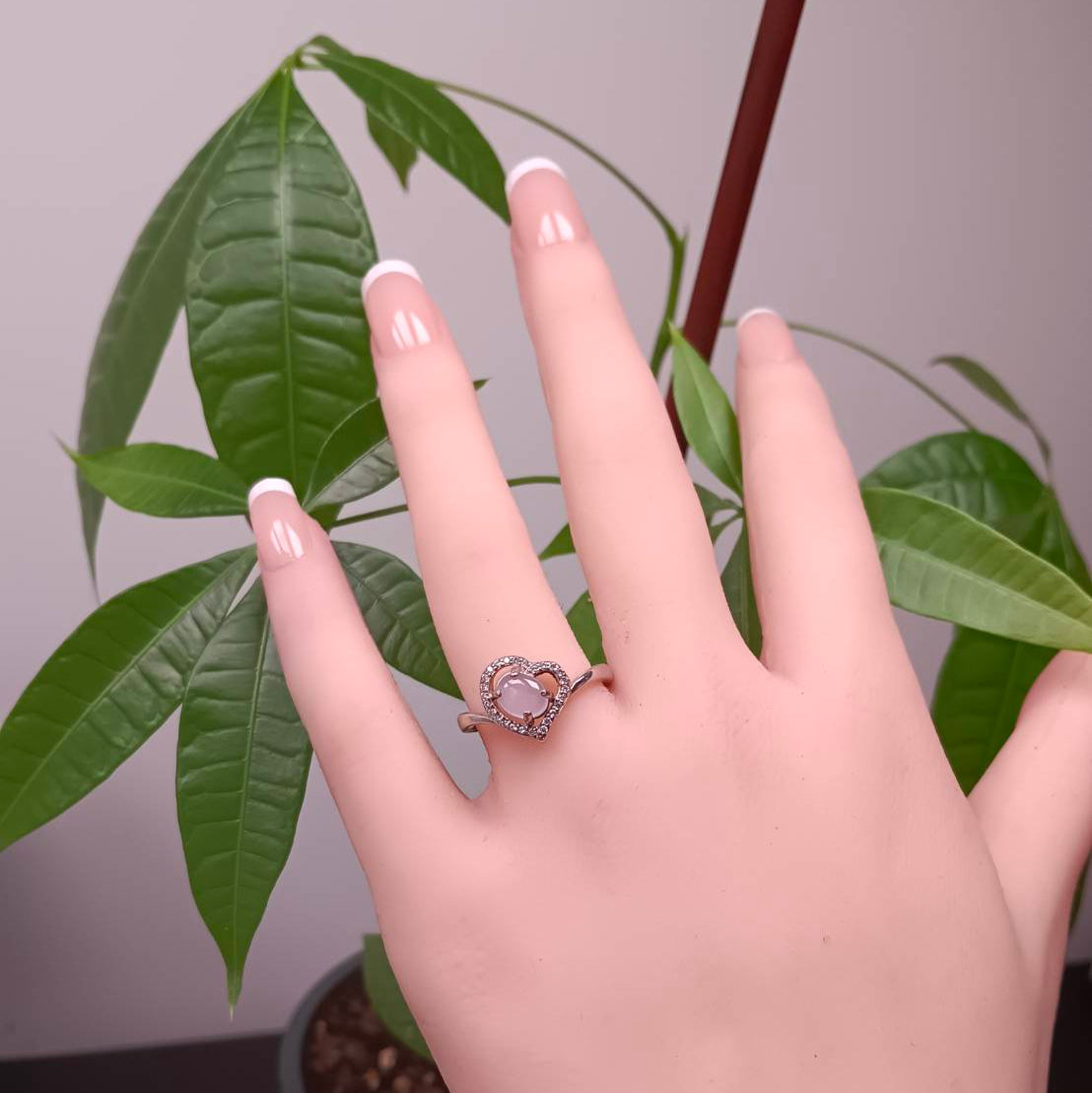 [Little Jade Pavilion] #978 Natural White Jadeite, Sterling Silver 925 CZ Setting, Heart-Shape Ring 💙