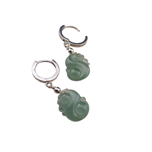 [Little Jade Pavilion] #968 Type A Natural Jadeite, Sterling Silver 925 RuYi Dragon Earrings 🐉