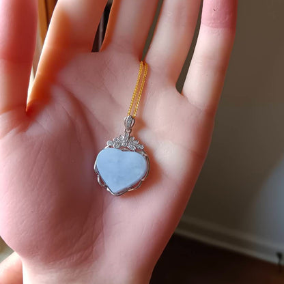 #729, #730, & #732 Exquisite Burma Jadeite Jade Heart-Shaped Pendant Necklace, Sterling Silver