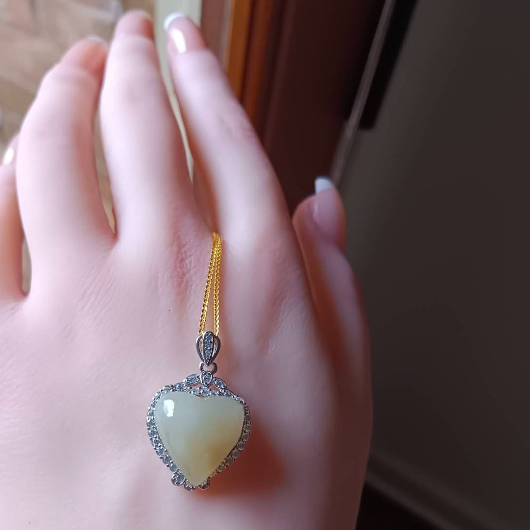 #729, #730, & #732 Exquisite Burma Jadeite Jade Heart-Shaped Pendant Necklace, Sterling Silver