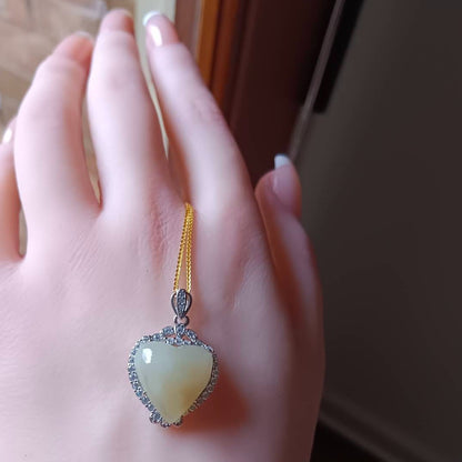 #729, #730, & #732 Exquisite Burma Jadeite Jade Heart-Shaped Pendant Necklace, Sterling Silver