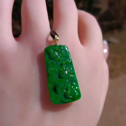 #112 Rare GIA Certified Imperial Green and Spicy Green Natural Old Burma Jadeite Jade Fish Pendant with an 18K Yellow Gold Bail