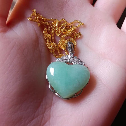 #729, #730, & #732 Exquisite Burma Jadeite Jade Heart-Shaped Pendant Necklace, Sterling Silver