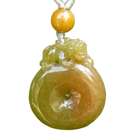 #10 Mason-Kay Certified Natural Yellow Jadeite Jade, Pixiu Peace Pendant
