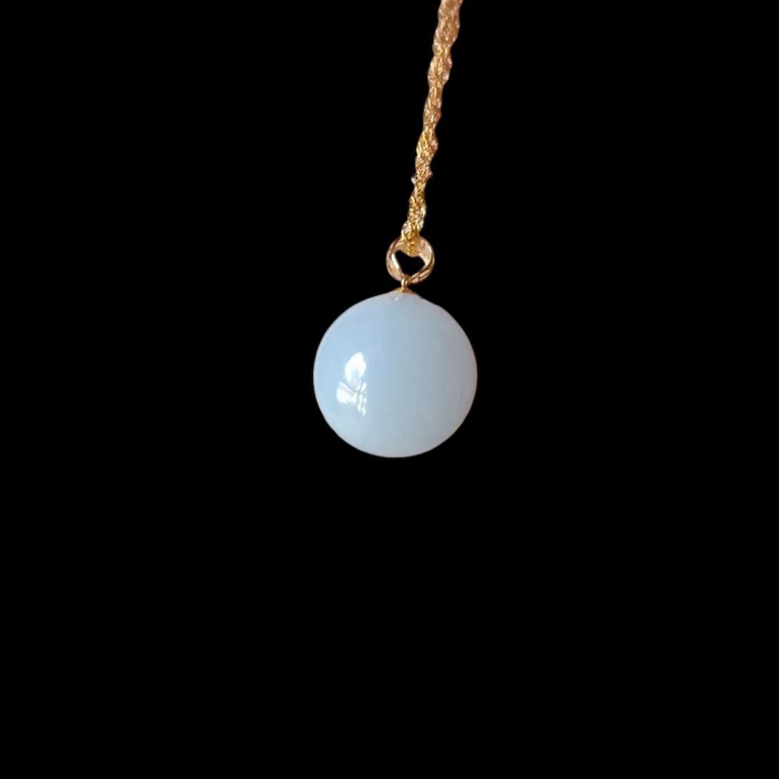 [Little Jade Pavilion] #879 Translucent White Burma Jadeite Bead Pendant, 13 mm