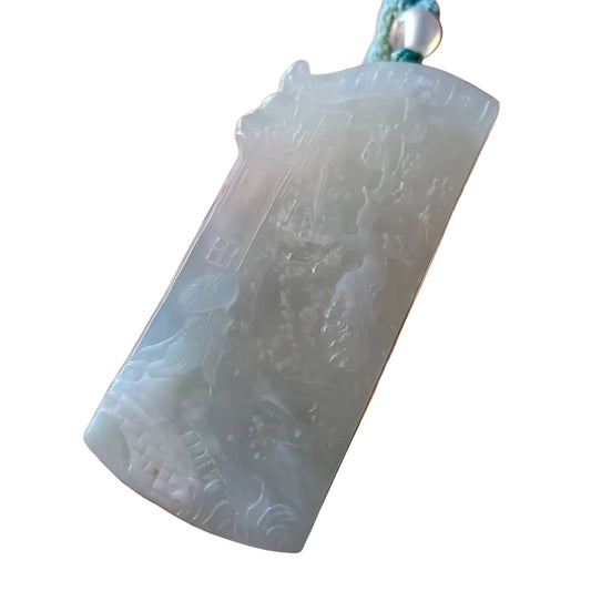 #819 AGL Certified Natural Snowflake Cotton Moxisa White Burma Jadeite Pendant