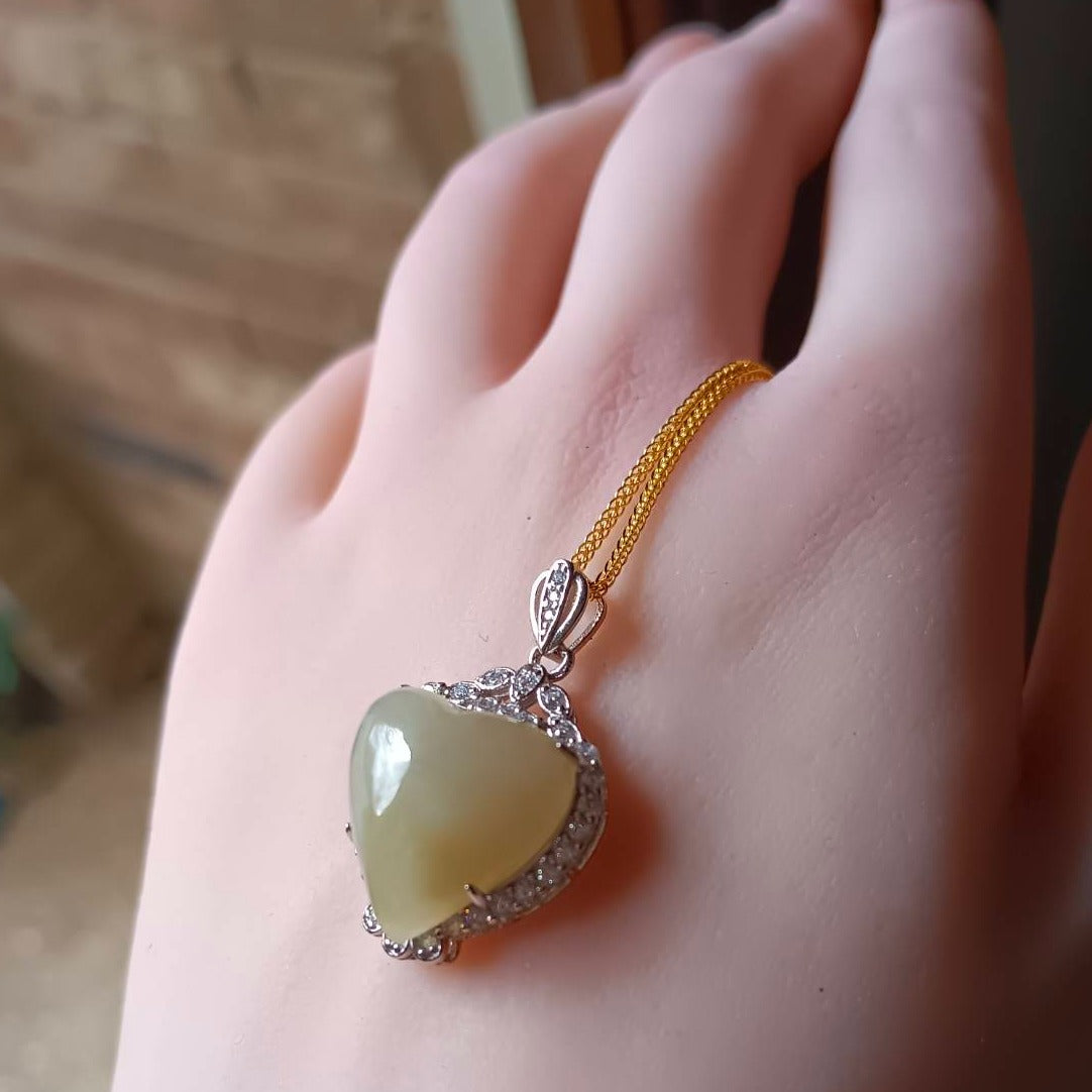 #729, #730, & #732 Exquisite Burma Jadeite Jade Heart-Shaped Pendant Necklace, Sterling Silver