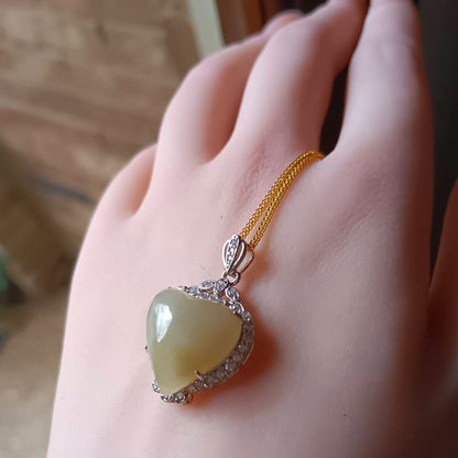 #729, #730, & #732 Exquisite Burma Jadeite Jade Heart-Shaped Pendant Necklace, Sterling Silver