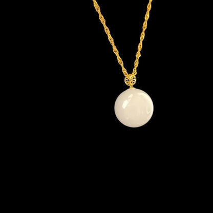 [Little Jade Pavilion] #879 Translucent White Burma Jadeite Bead Pendant, 13 mm
