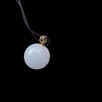 [Little Jade Pavilion] #879 Translucent White Burma Jadeite Bead Pendant, 13 mm