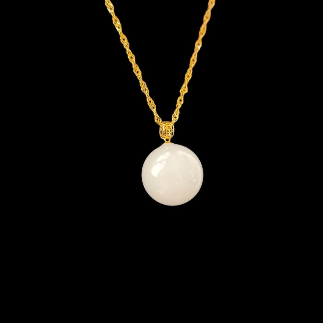 [Little Jade Pavilion] #879 Translucent White Burma Jadeite Bead Pendant, 13 mm