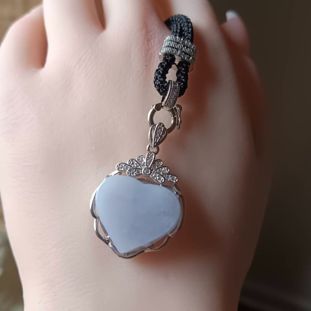 #729, #730, & #732 Exquisite Burma Jadeite Jade Heart-Shaped Pendant Necklace, Sterling Silver