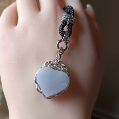 #729, #730, & #732 Exquisite Burma Jadeite Jade Heart-Shaped Pendant Necklace, Sterling Silver