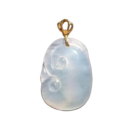 #115 GIA Certified Icy Translucent Natural Burma Jadeite Jade Ruyi Pendant with 18 K Yellow Gold Bail
