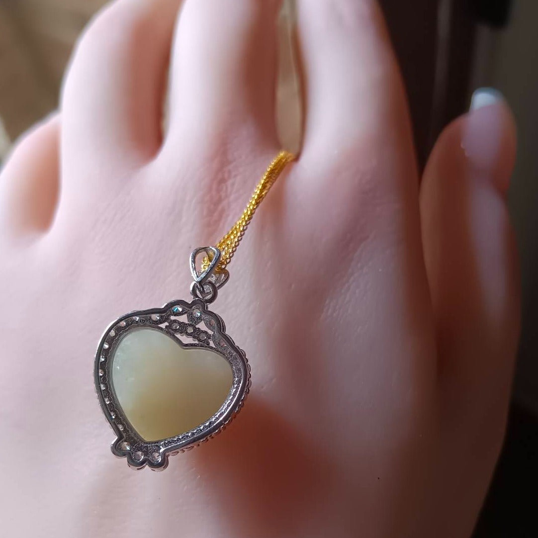 #729, #730, & #732 Exquisite Burma Jadeite Jade Heart-Shaped Pendant Necklace, Sterling Silver