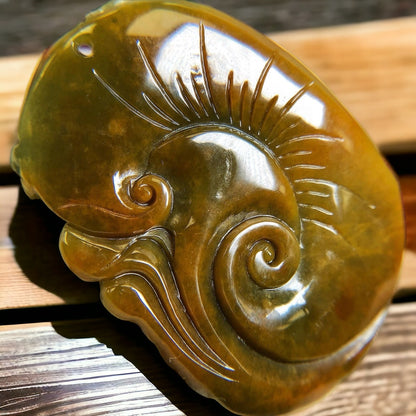 #158 GIA Certified Natural Green and Yellow Jadeite Dragon Pendant