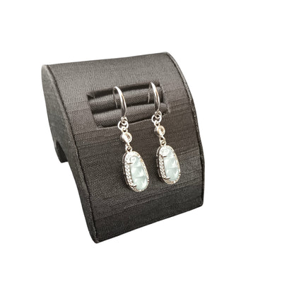 [Little Jade Pavilion]  #961 Natural Jadeite, Sterling Silver 925 Fu-Do (Peas) Earrings 🌿