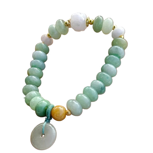 #97 Mason-Kay Certified Greenish Designer Jadeite Jade Bead Bracelet, 7.7~9.2 mm