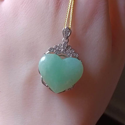#729, #730, & #732 Exquisite Burma Jadeite Jade Heart-Shaped Pendant Necklace, Sterling Silver