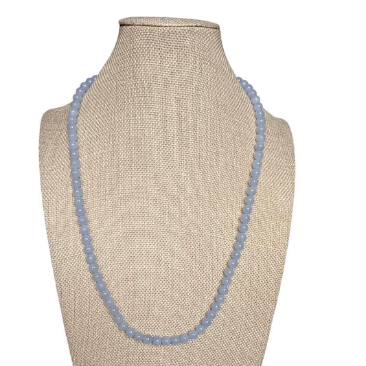 #716 Elegant Icy Translucent Lavender Burma Jadeite Jade Bead Necklace, 8 mm