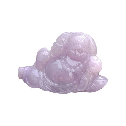 #363 GIA Certified Icy Translucent Lavender Burma Jadeite Jade Happy Buddha Figurine