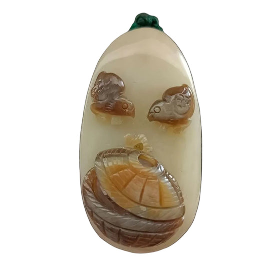 #858 AGL Certified Nephrite Jade, Roosters Handheld Piece