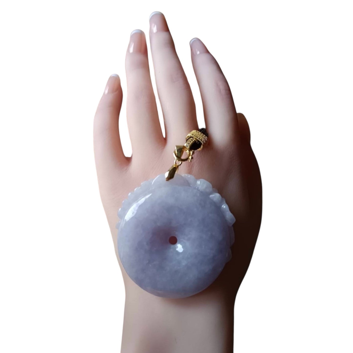 #532 Natural Lavender Burmese Jadeite, Birds and Flowers Pendant