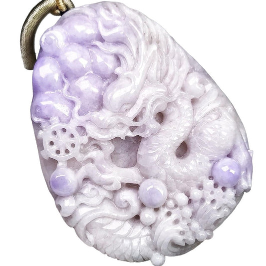 #615 Natural Lavender Burma Jadeite Dragon Pendant