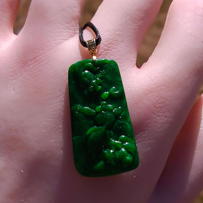 #112 Rare GIA Certified Imperial Green and Spicy Green Natural Old Burma Jadeite Jade Fish Pendant with an 18K Yellow Gold Bail