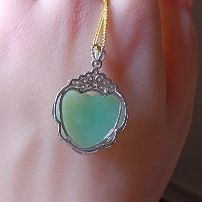 #729, #730, & #732 Exquisite Burma Jadeite Jade Heart-Shaped Pendant Necklace, Sterling Silver