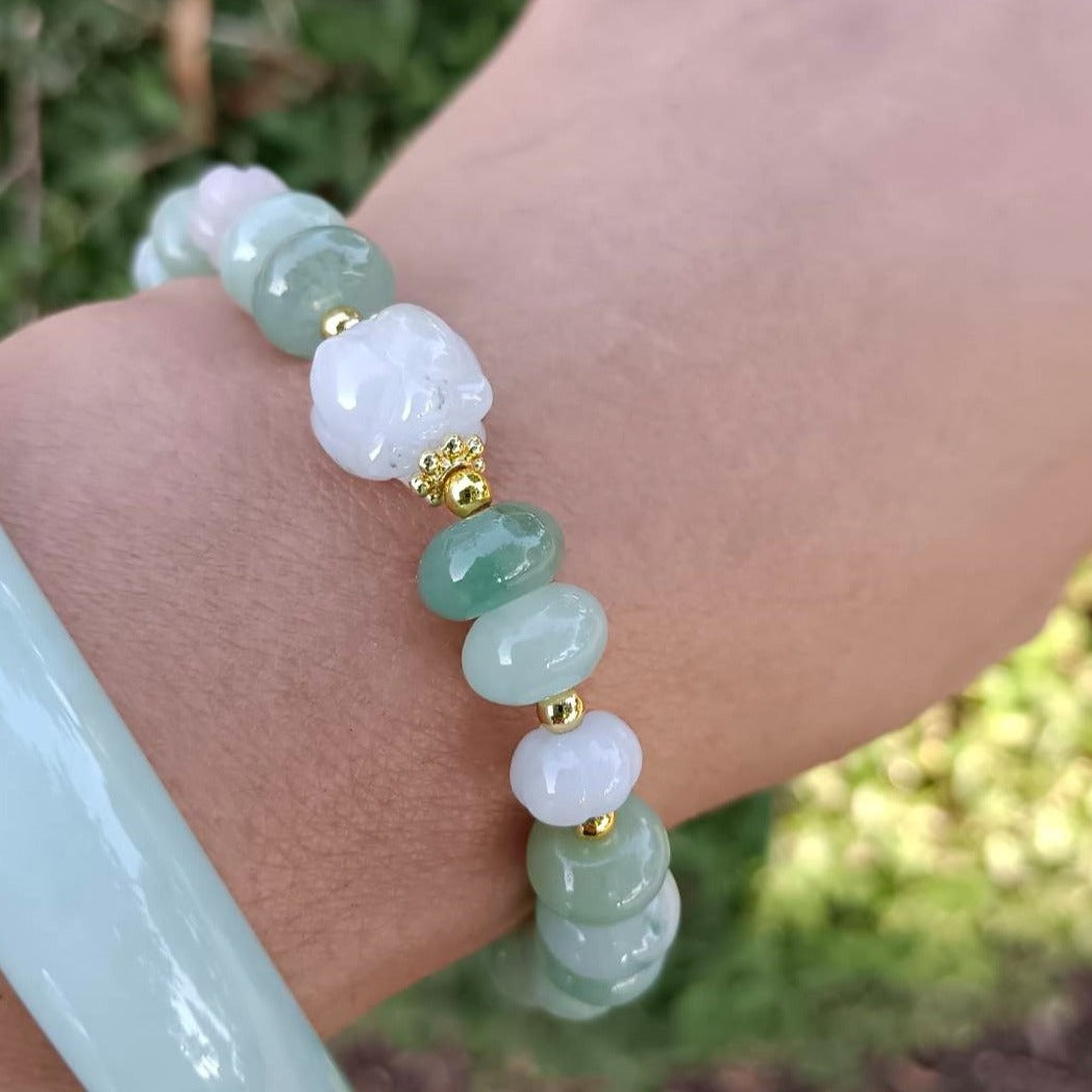 #97 Mason-Kay Certified Greenish Designer Jadeite Jade Bead Bracelet, 7.7~9.2 mm