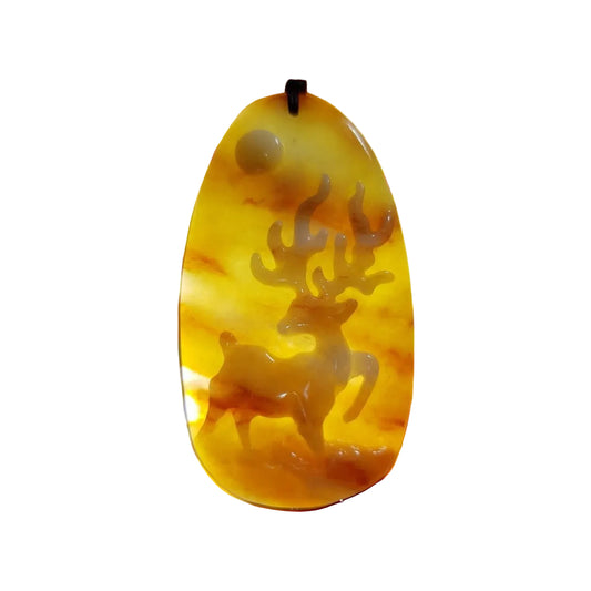 #137 Mason-Kay Certified Yellow/Red Natural Burma Jadeite Jade Sunset Deer 一路(鹿)有你