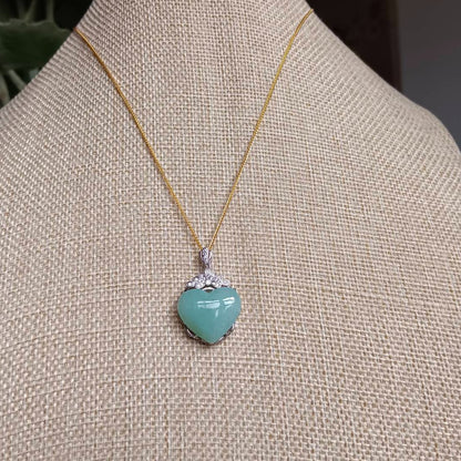 #729, #730, & #732 Exquisite Burma Jadeite Jade Heart-Shaped Pendant Necklace, Sterling Silver