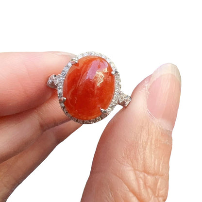 [Little Jade Pavilion] #771 Icy Red Burma Jadeite Ring with Sterling Silver and CZ Setting