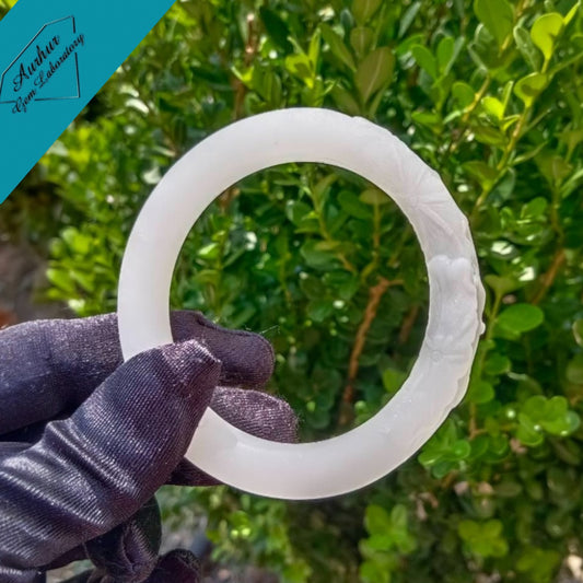 #1081 AGL Certified Natural White Nephrite Jade Carved Bangle Bracelet