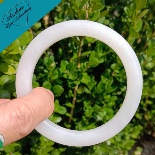 #1099 AGL Certified Natural White Nephrite Jade Bangle Bracelet