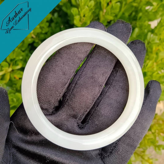 #1100 AGL Natural White Nephrite Jade Bangle Bracelet