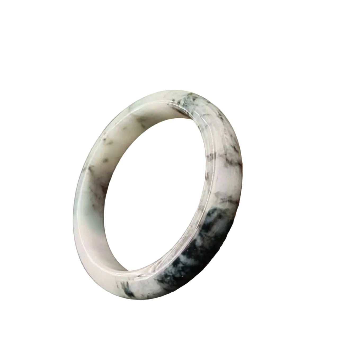 [Little Jade Pavilion] #1102 AGL Certified Dark Green/White Burmese Jadeite Peace Bangle Bracelet