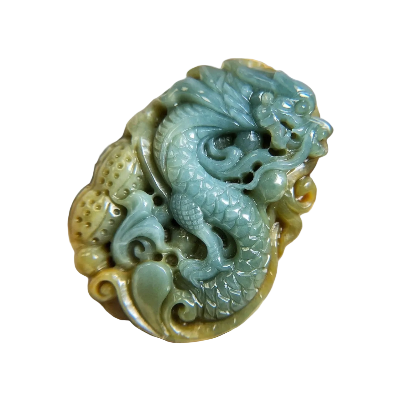 #158 GIA Certified Natural Green and Yellow Jadeite Dragon Pendant