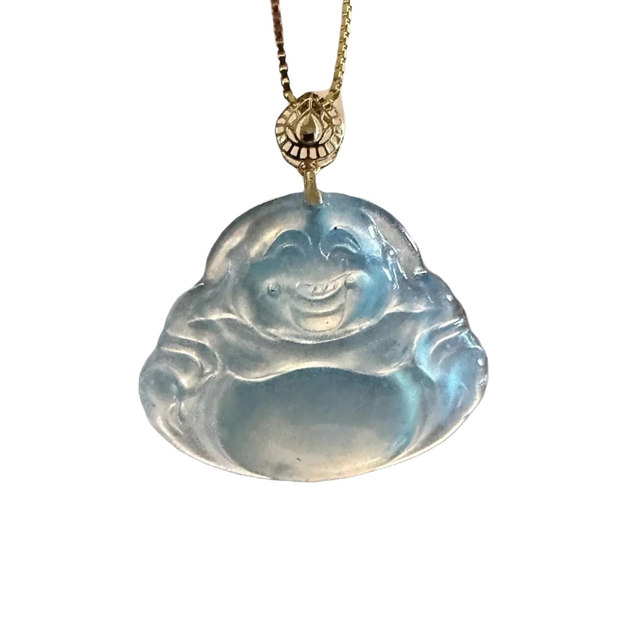 #131 GIA Certified Sky Blue Icy Semi-Transparent Natural Jadeite Jade Happy Buddha