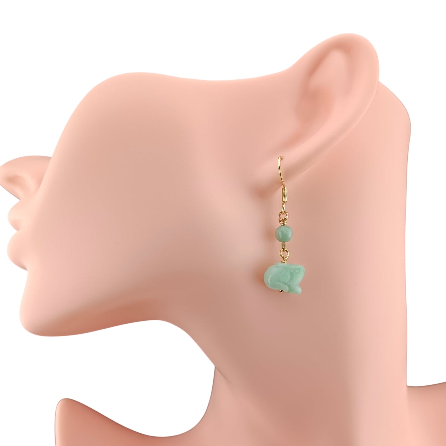 [Little Jade Pavilion] #971 Type A Natural Jadeite, 14K Gold-Plated Silver Bunny Detail Earrings 🐇