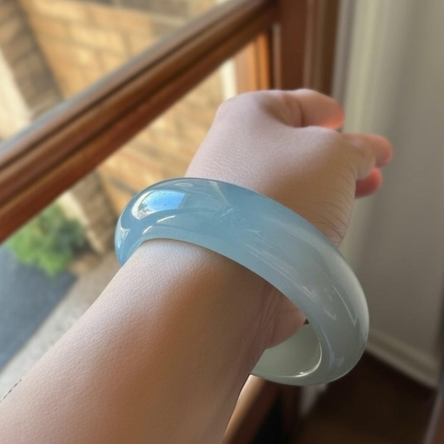 #111 GIA-Certified Natural Icy Sky Blue Burma Jadeite Jade Bangle Bracelet (58.0*18.00*10.0 mm)