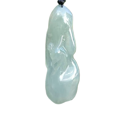 #93 GIA Certified Natural Icy Translucent Burma Jadeite Jade Phoenix Pendant with S925 Silver Bail. Unique and Elegant!