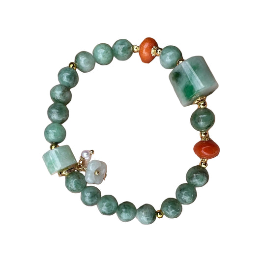 [Little Jade Pavilion]  #190 Mason-Kay Certified Natural Jadeite Jade Designer's Bead Bracelet