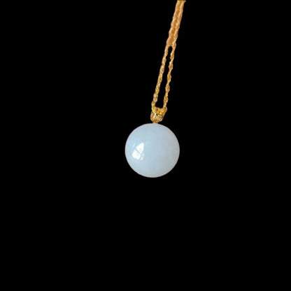 [Little Jade Pavilion] #879 Translucent White Burma Jadeite Bead Pendant, 13 mm