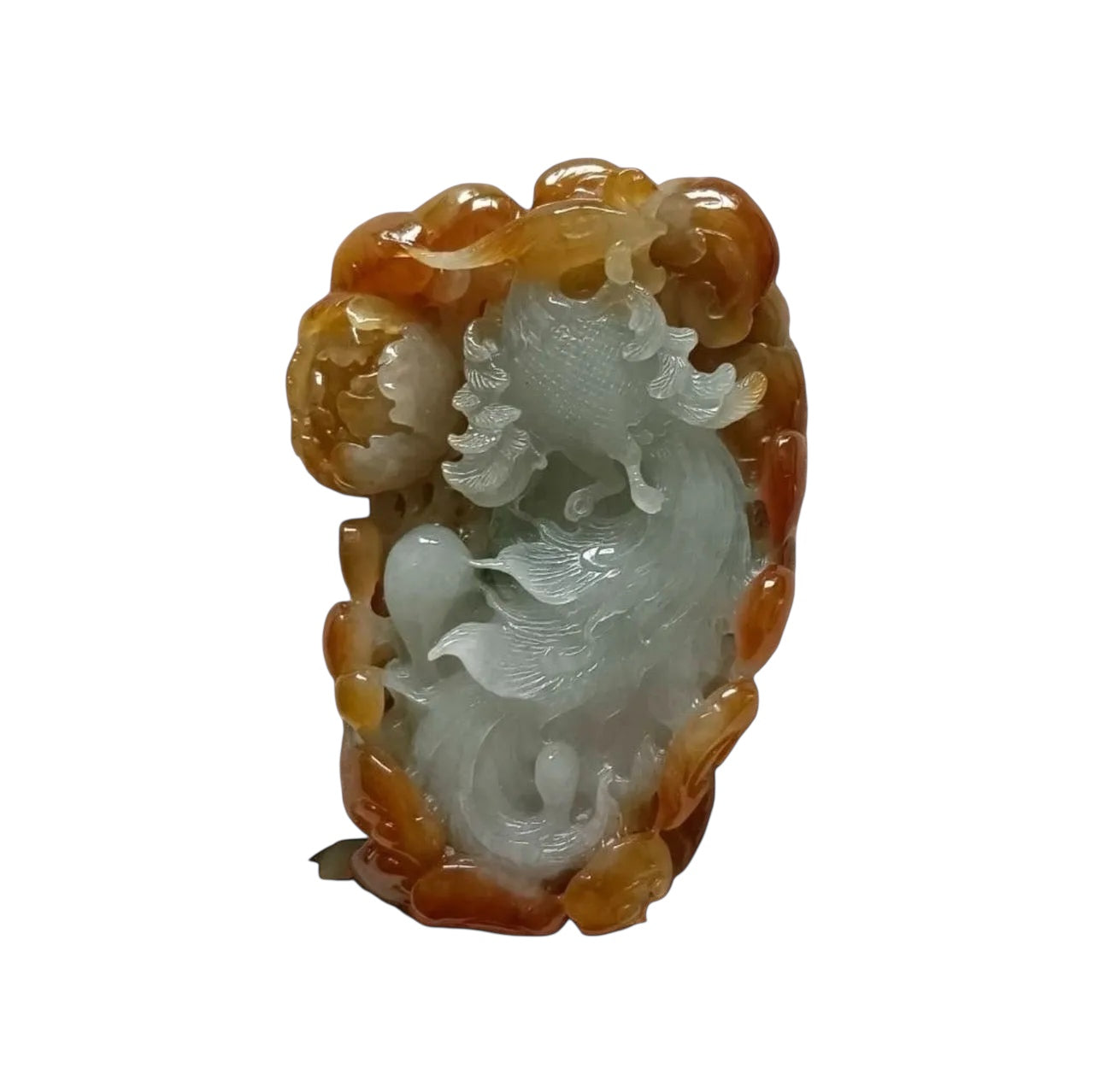 #554 GIA Certified Natural Translucent Red Burma Jadeite, Phoenix Pendant