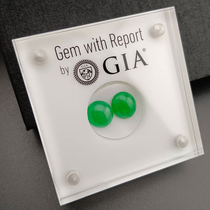 #105 GIA-Certified Icy Translucent Imperial Green Burma Jadeite Jade Cabochons for Customized Earrings or Rings